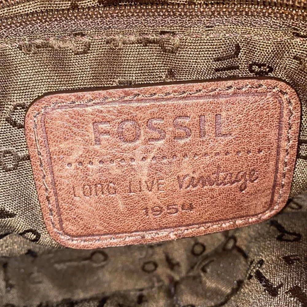 FOSSIL Vintage Maddox Faux Fur Gray Brown Crossbody Bag Saddle Bag